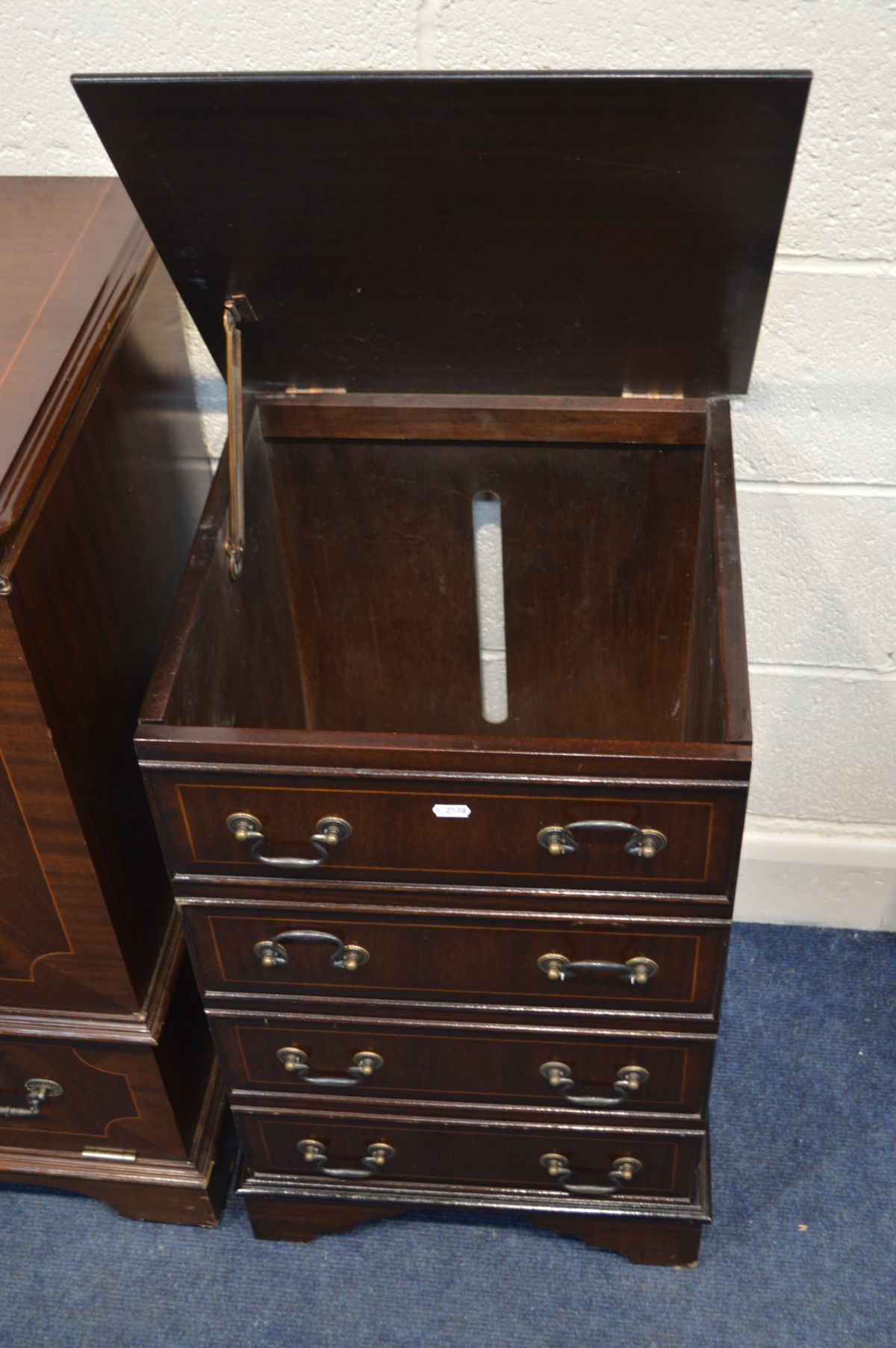 AN EARLY TO MID 20TH CENTURY OAK SIDE BY SIDE BUREAU, with fall front above a single drawer and - Image 3 of 3