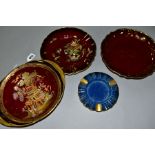 A CARLTON WARE ROUGE ROYALE TWIN HANDLED BOWL, a Carlton Ware powder blue ashtray, another Carlton