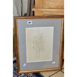 A PHOTOGRAPHIC REPRODUCTION OF AN ERIC GILL PENCIL SKETCH, of a female figure, framed, size
