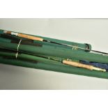 TWO GRAPHITE FLY FISHING RODS AND FIVE ORVIS HARD CARRY CASES, the rods comprise an Orvis