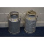 TWO VARIOUS ALUMINIUM MILK CHURNS