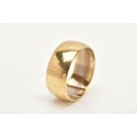 A 9CT GOLD WIDE WEDDING BAND, plain polish design, hallmarked 9ct gold London, ring size T,