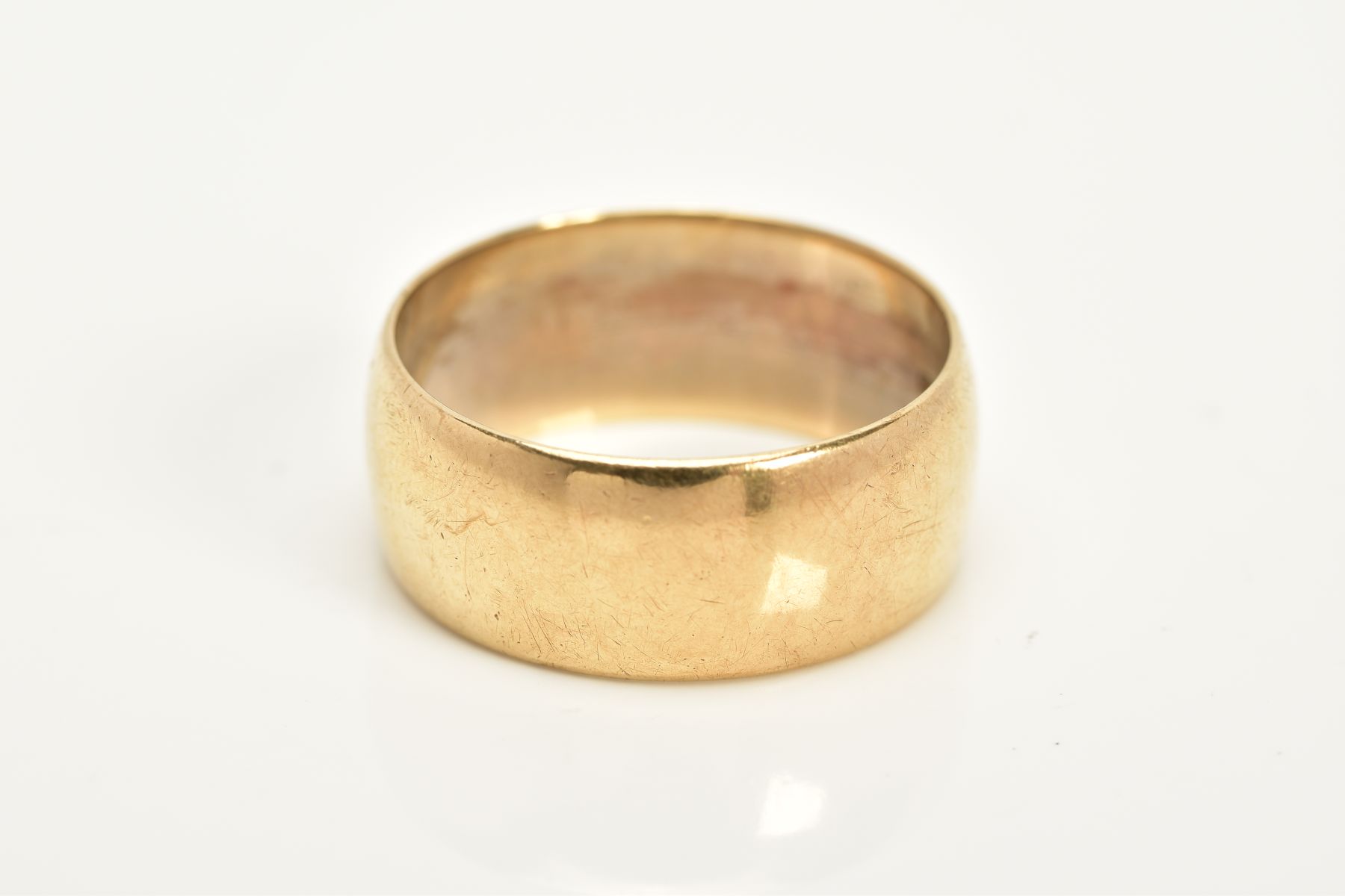 A 9CT GOLD WIDE WEDDING BAND, plain polish design, hallmarked 9ct gold London, ring size T, - Image 2 of 2