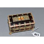 A LATE 19TH CENTURY INDIAN VIZAGAPATUM TRINKET BOX, tortoiseshell with bone overlay, mirrored