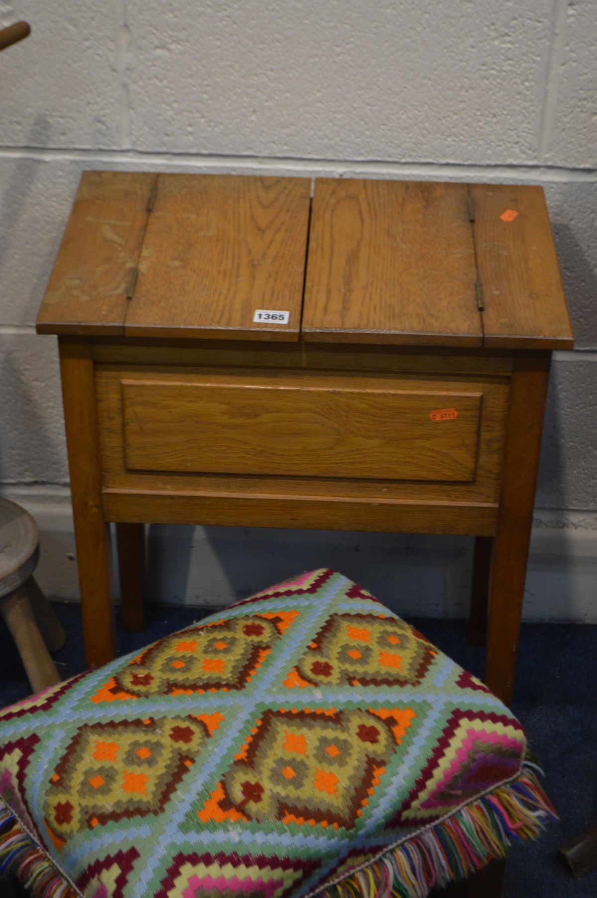 AN OAK TWIN TOP SEWING BOX, together with a Victorian oriental bamboo occasional table, sewing box - Image 3 of 4