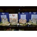 FOUR BOXED LILLIPUT LANE HISTORIC CASTLES OF BRITAIN SCULPTURE, all with deeds, 'Stokesay', 'Penkill