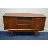 A JENTIQUE TEAK SIDEBOAD, with double sliding door flanking three graduated drawers, width 128cm x
