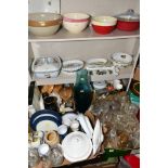 FOUR BOXES AND LOOSE CERAMICS AND GLASSWARE, etc, including Denby dinnerwares, Royal Wo rcester