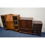 AN EARLY TO MID 20TH CENTURY OAK SIDE BY SIDE BUREAU, with fall front above a single drawer and