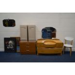 A MODERN TEAK FINISH CHEST OF THREE DRAWERS, together with a pair of beech finish single door