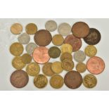 A SMALL CARDBOARD BOX WITH MOSTLY GREEK 1,2 DRACHMA AND 50 LEPTA COINS 1970'S ETC