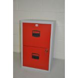 A TWO DRAWER SET OF FILE DRAWERS with grey body and red drawers (two keys)