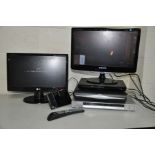 A SAMSUNG B193OHD 19'' LCD TV (remote) together with a Sony DVD player, Sky box (remote),