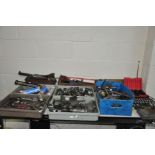 A COLLECTION OF AUTOMOTIVE TOOLS including three pneumatic impact drivers, two drills, a nibbler,