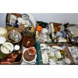 SEVEN BOXES AND LOOSE CERAMICS AND MISCELLANEOUS ITEMS, to include Bohemian Carlsbad tea wares, oval