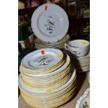 A SPODE QUEEN'S BIRD (S3589) PART DINNER SERVICE, comprising a breakfast cup, four tea plates, ten