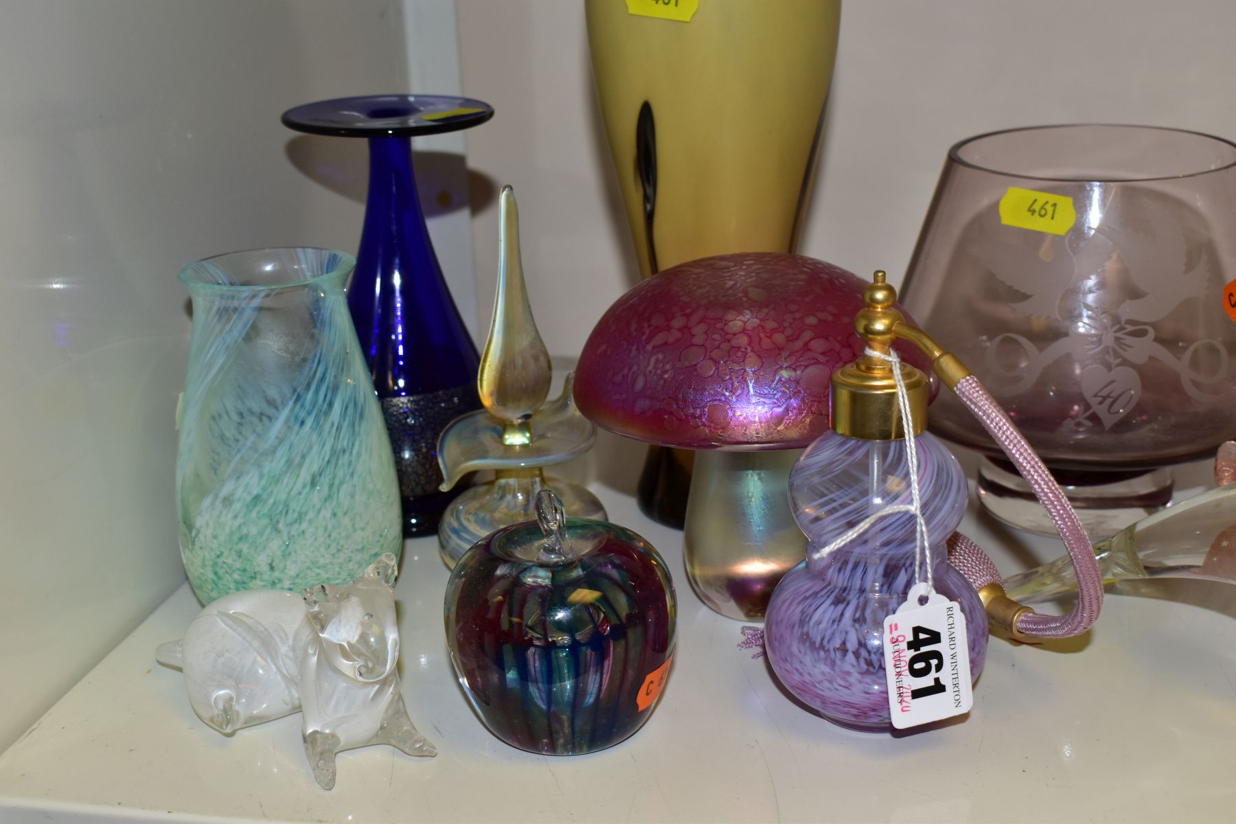 A SMALL GROUP OF COLOURED GLASSWARE, including a Swedish 'Grana Glas' cat, (sd to tail), an Adrian - Image 2 of 5