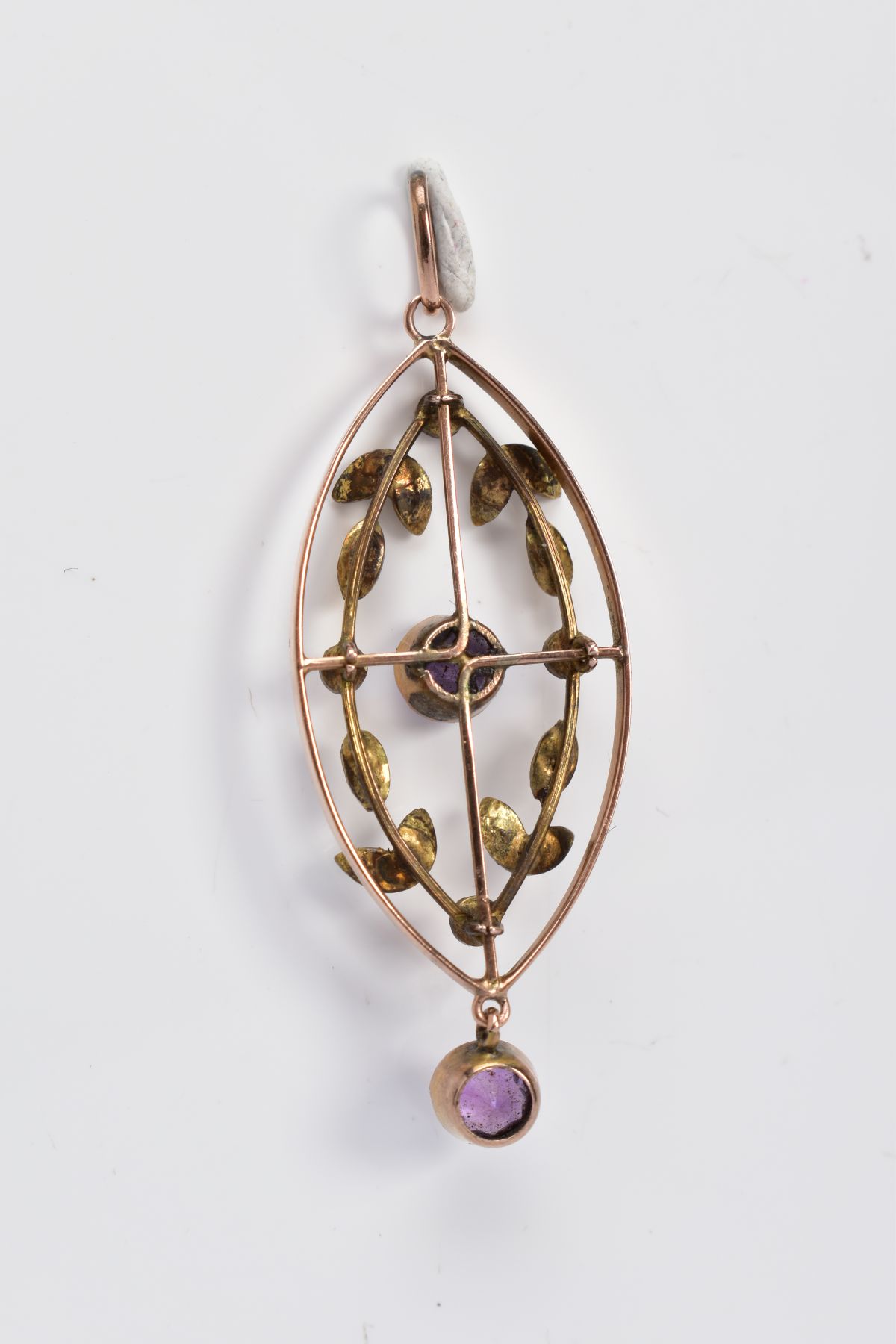 AN EDWARDIAN OPENWORK PENDANT, the rose gold coloured pendant of oval form, set with a central - Image 2 of 2