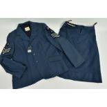 A WOMENS RAF UNIFORM JACKET AND SKIRT, post WWII, with Sgt rank patches on sleeves, together with