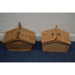 TWO WICKER PICNIC BASKETS, both with its original contents, one incomplete