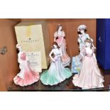 FIVE COALPORT FIGURINES, comprising three from Ladies of fashion Figures of the Year 'Jacqueline'