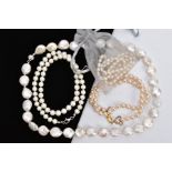 A SELECTION OF CULTURED AND IMITATION PEARL STRAND NECKLACES, the first strand of small baroque