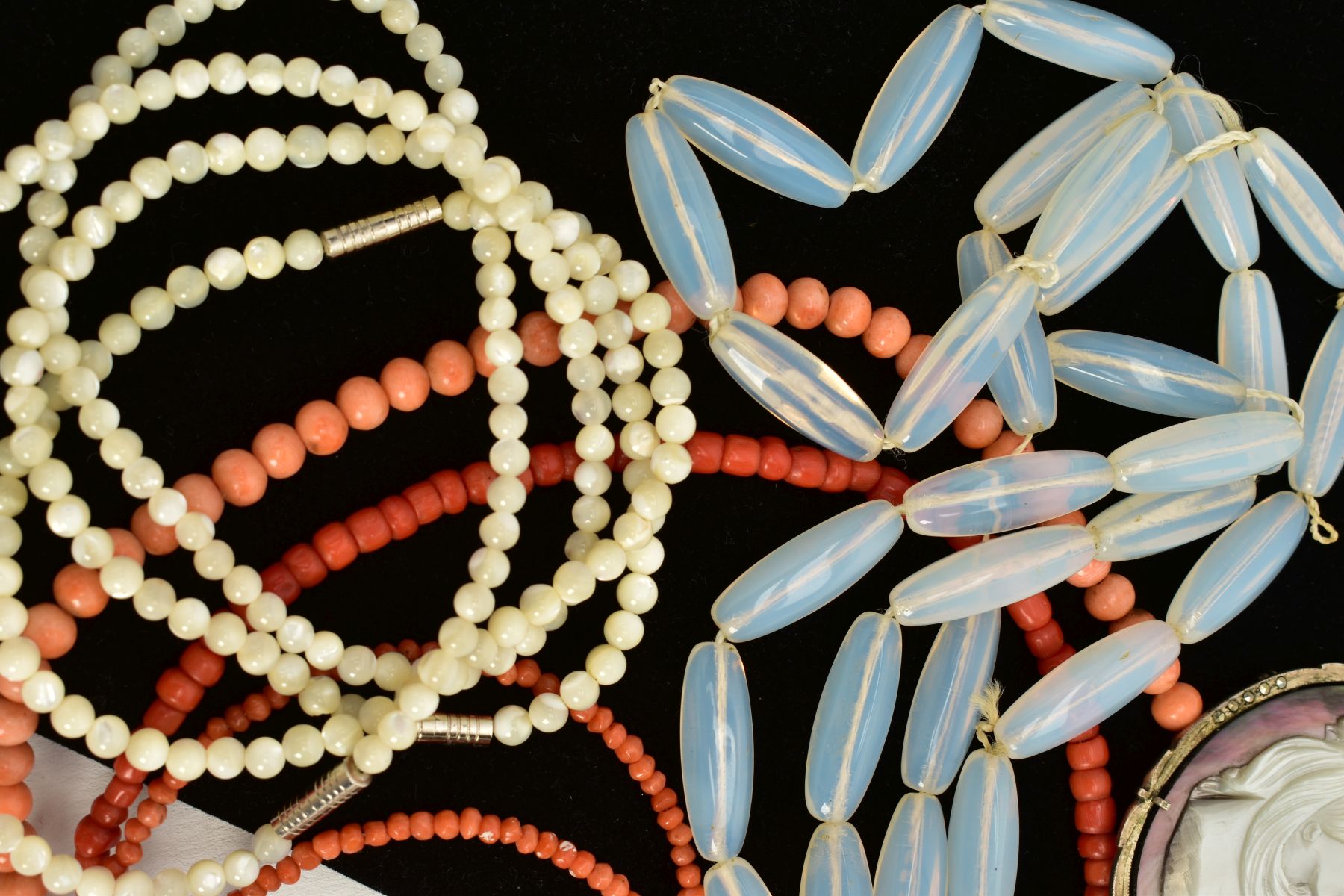 A SELECTION OF CORAL AND OTHER BEAD NECKLACES, CAMEOS, to include five coral bead necklaces, with - Image 5 of 5