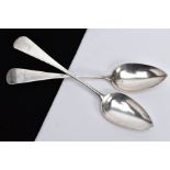 TWO SILVER TABLESPOONS, each of plain design, engraved 'Grip fast' to the handle, with the