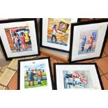 FIVE CARTOON STYLE PEN AND WATERCOLOUR DRAWINGS, subjects comprise two of Graffiti artists, a