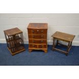 A SMALL YEWWOOD CHEST OF FOUR DRAWERS, width 50cm x depth 39cm x height 72cm together with a