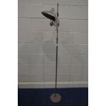 AN INDUSTRIAL TELESCOPIC STAND, with a galvanised light fitting, signed to the base, 'The G.E.