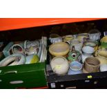 THREE BOXES OF RADFORD POTTERY VASES, JUGS, EWER, BASKETS, TEAPOTS, FLOWER RINGS, etc, mostly