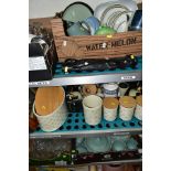 FIVE BOXES AND LOOSE CERAMICS, GLASSWARE, PICTURES, ETC, including kitchen crockery, Woods Ware '