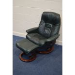 A GREEN LEATHER SWIVEL OFFICE CHAIR and stool (sd) (2)