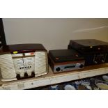 A MURPHY RADIO IN BROWN BAKERLITE CASE, Type A372, a Derens turntable radio and a Teac stereo