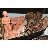 A BOX AND LOOSE OF STUDIO POTTERY LIFE STUDY MODELS OF FEMALE NUDES, together with a reproduction