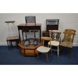 A QUANTITY OF VARIOUS OCCASIONAL FURNITURE, to include a cherry wood octagonal glass topped coffee