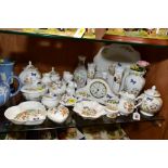 A GROUP OF AYNSLEY 'COTTAGE GARDEN' TRINKETS, VASES, DISH, etc to include timepiece, Rabbit and
