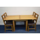 A MODERN SOLID OAK SQUARE TOP DINING TABLE, that folds over to an extended table, 85cm squared x