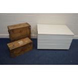 THREE VINTAGE PINE STORAGE CRATES, one crate with a hospital return label, each numbered to the