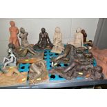 THIRTEEN STUDIO POTTERY STILL LIFE STUDIOS OF FEMALE NUDES IN VARIOUS POSES, one on a wooden plinth,