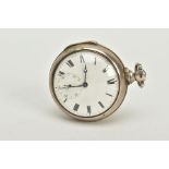 A SILVER PAIR CASED THOMPSON POCKET WATCH, white dial, Roman numerals, blue hands, seconds