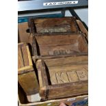 A QUANTITY OF WOODEN BRICK MOULDS, assorted brickwork, all with initials to impress into tops of