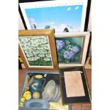 PAINTINGS AND PRINTS comprising Lucy Palmer still life table top study, wild daisy study and