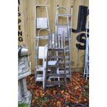 SIX STEP LADDERS, including one wooden, one steel and the rest Aluminium, tallest being 183cm high