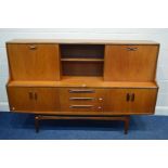 A G PLAN FRESCO TEAK HIGHBOARD, with three central drawers, width 188cm x depth 46cm x height 122cm