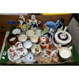 A GROUP OF CERAMICS, to include crested wares, W H Goss lustre chamberstick, Royal commemorative