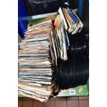 A TRAY CONTAINING OVER TWO HUNDRED AND FIFTY 7'' SINGLES including The Kinks, The Beatles, Queen,