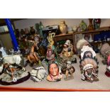 FIFTEEN RESIN AND PLASTER FIGURES AND WALL MASKS OF NATIVE AMERICAN INDIANS, ETC, including pieces