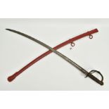 AN EARLY 20TH CENTURY MILITARY STYLE CURVED OFFICERS SWORD, possibly Cavalry, blade is approximately